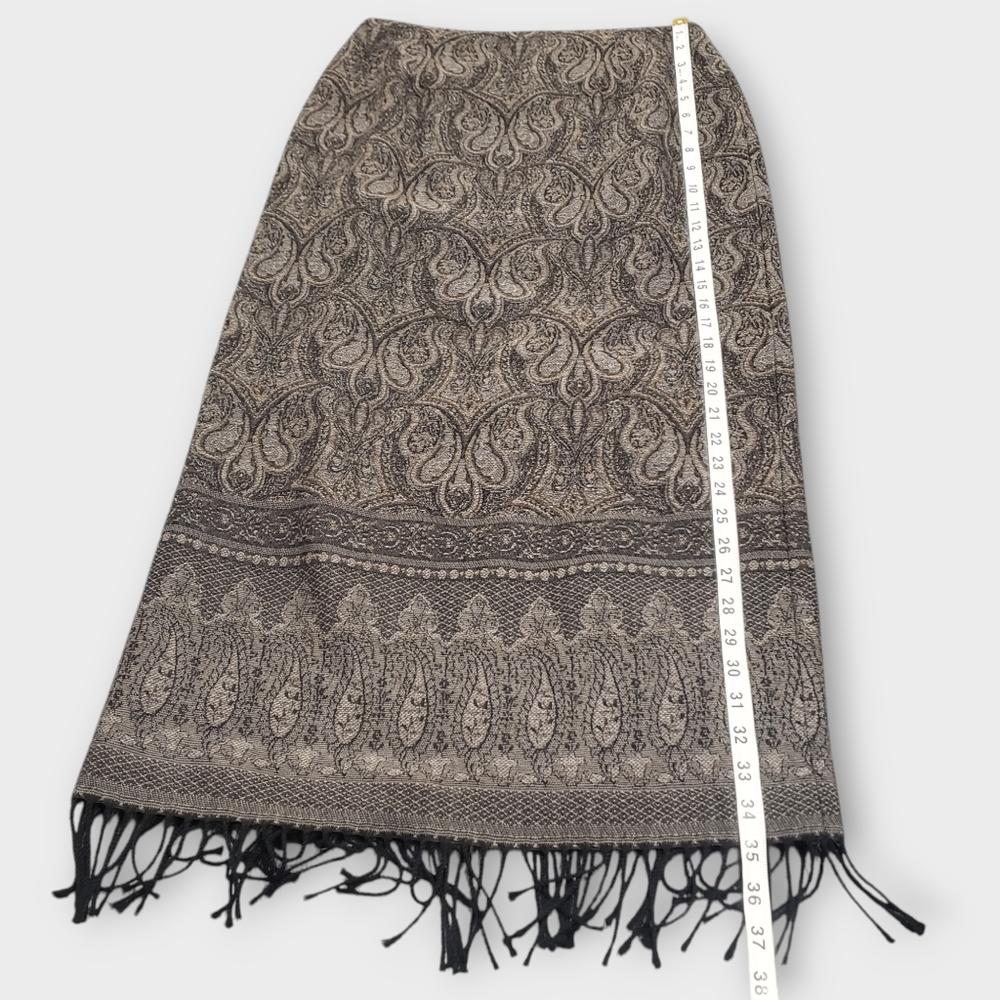 Talbots Black & Brown Paisley Wool Maxi Skirt – Fringe Hem Size 6 - Picture 12 of 14